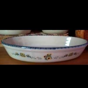 Stoneware casserole dish.